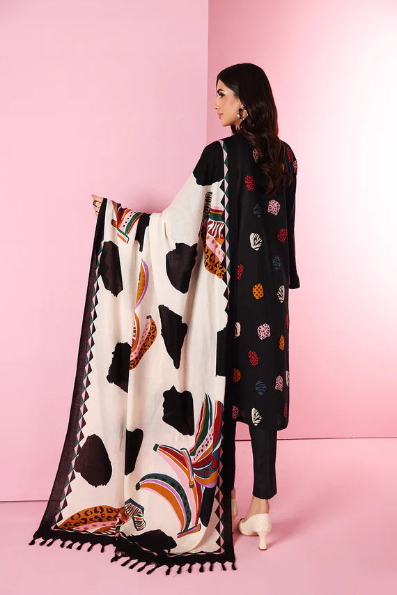 Khaadi 18404 Black Dhanak Embroidered three piece With Wool Shawl FCC