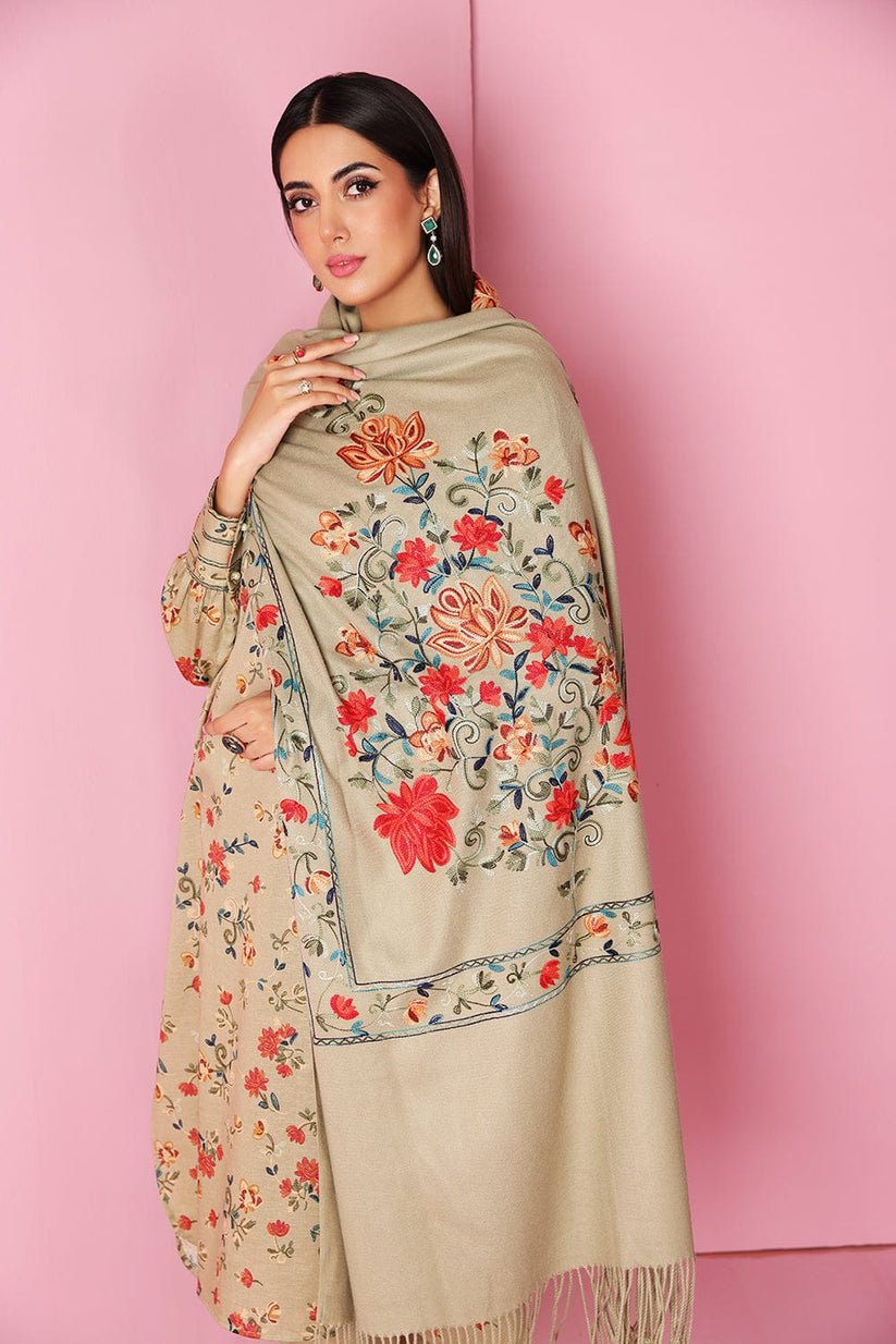 Nishat 540 Skin Dhanak Embroidered three piece With Woolen Shawl FCC