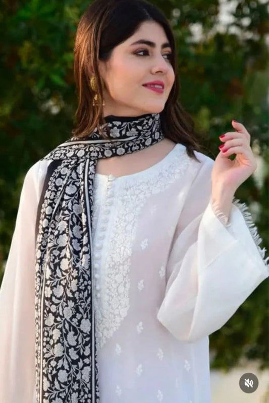 MARIA.B LAWN 3PC EMBORIDED SHIRT SLEEVES PLAIN TROUSER PRINTED DUPATA 890-IN