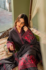 Star Embroidered Dhanak Three Piece fcc-843 Black