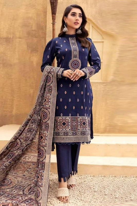 Star Embroidered Karandi Three Piece Winter Collection FCC-189 Blue