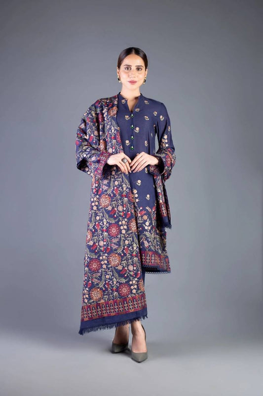 Bareeze FCC-192 Blue Embroidered Dhanak Three Piece Winter Collection FCC