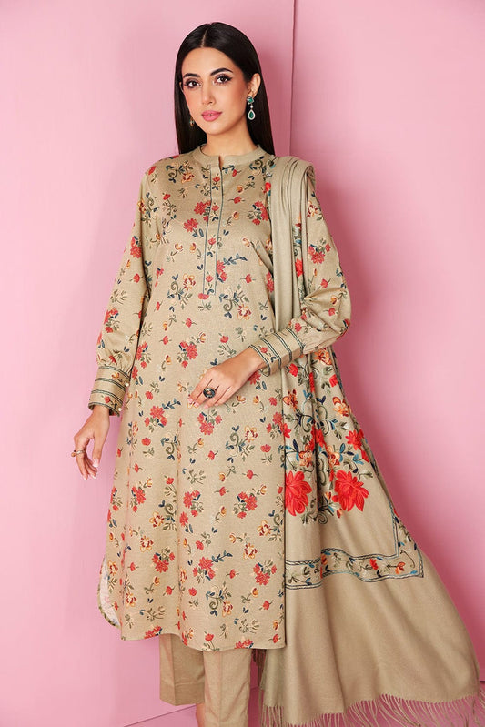Nishat 540 Skin Dhanak Embroidered three piece With Woolen Shawl FCC