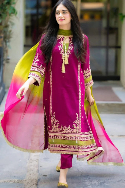 OMAL KOMAL 3PC LAWN EMBROIDERED SHIRT SLEEVES CHIFFON DUPATA 655-IN