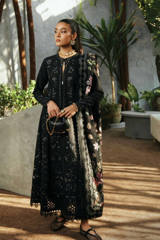 LAWN 3PC EMBROIDERED SHIRT SLEEVES PLAIN TROUSER PRINTED SILK DUPATA 018-IN