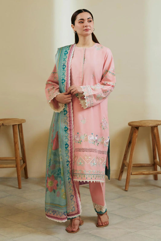 ZARA SHAJAHAN 3PC LAWN EMBROIDERED SHIRT SLEEVES PRINTED DUPATA 65-IN