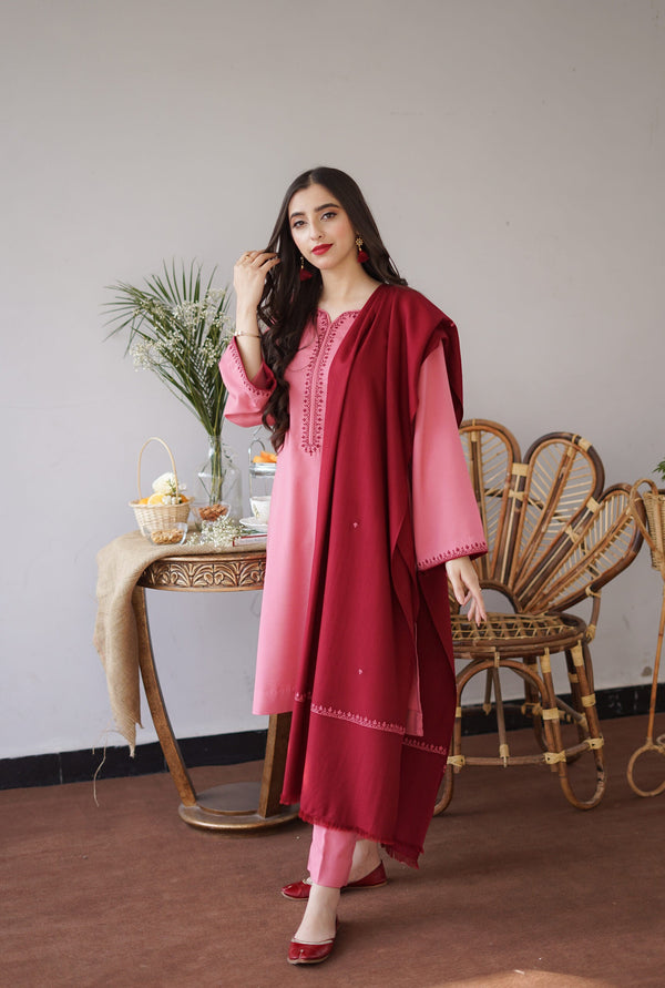 Asiling Dhanak 3PC Embroidered - Pink