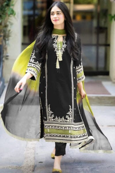 OMAL KOMAL 3PC EMBROIDERED SHIRT SLEEVES CHIFFON DUPATA 565-IN
