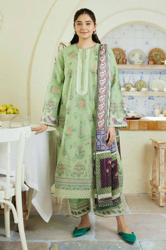 ZARA SHAJAHAN 3PC LAWM EMBORIDED SHIRT SLEEVES TROUSER PRINTED DUPATA 834-IN