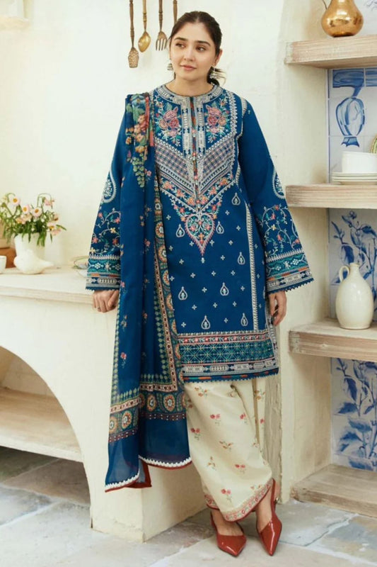 ZARA SHAJAHAN 3PC LAWN EMBORIDED SHIRT SLEEVES TROUSER DAIMOND PRINTED DUPATA 80-IN