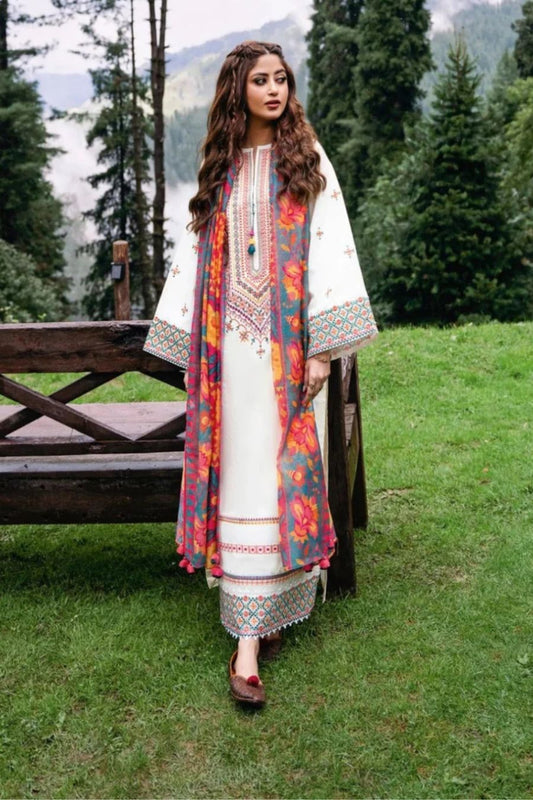 SAPPHIRE LAWN 3PC DRESS EMBRACE EMBORIDED SHIRT SLEEVES TROUSER PRINTED DUPATA 12-IN
