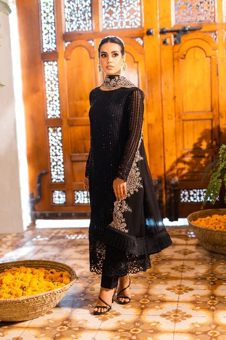 Azure Design Black Embroidered Organza suit