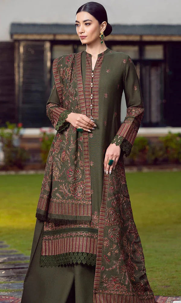 BAREEZE DHANAK 3PC ALLOVER EMBROIDERED DRESS EMBROIDERED SHAWL